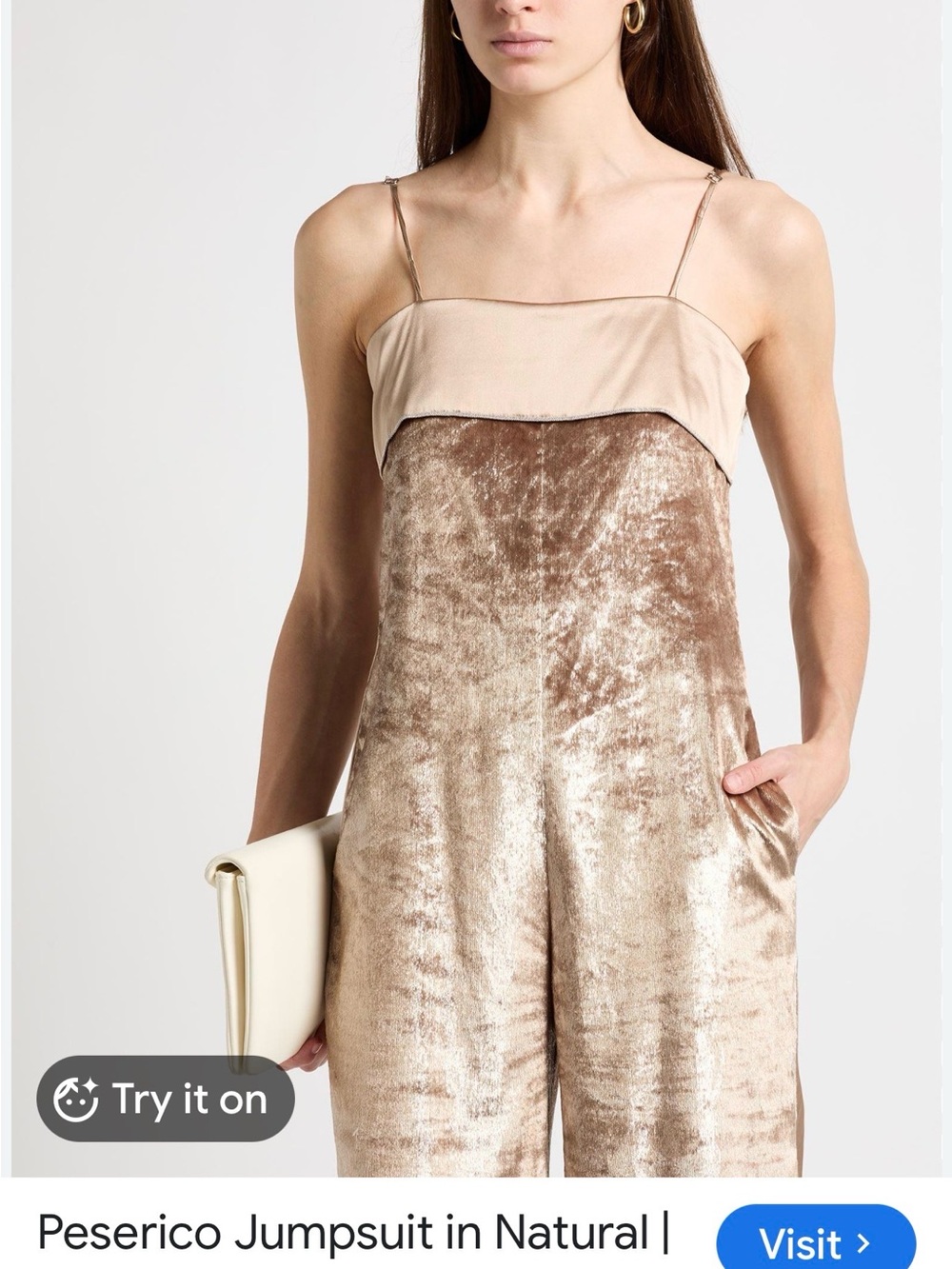 NWT Peserico Beige Velvet Spaghetti-Strap Jumpsuit